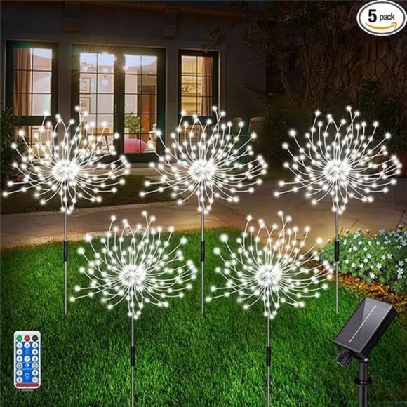 Solar Garden Lights, Firework Light Outdoor 5 Pack 120 LED Solar Waterproof - Picture 7 of 7